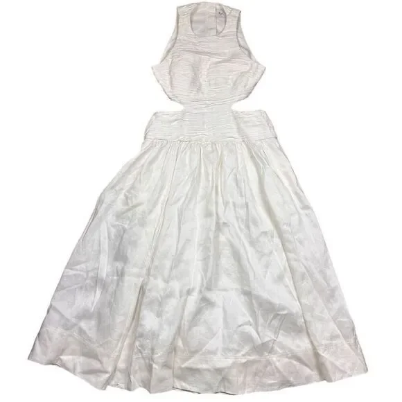 Aje Introspect Pleated Cut-Out Midi Dress Ivory Size 10 Sleeveless